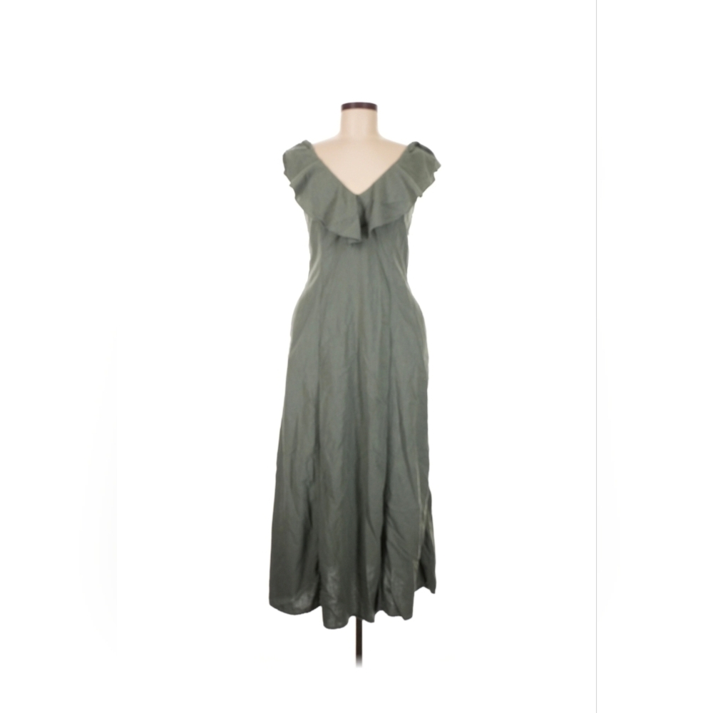 Universal Threads Olive Green Ruffle V-Neck Maxi Dress